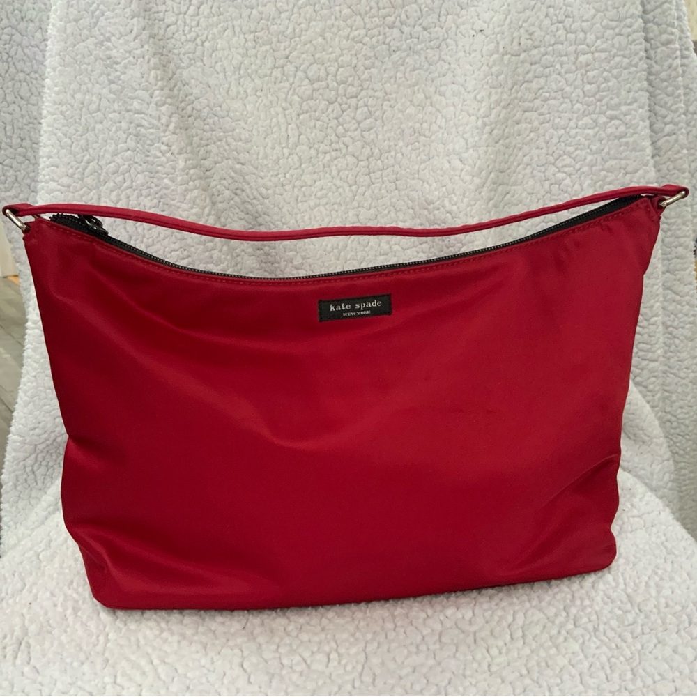 Kate Spade New York Red Nylon Mini Hobo Shoulder Bag Zip Closure Classic Preppy